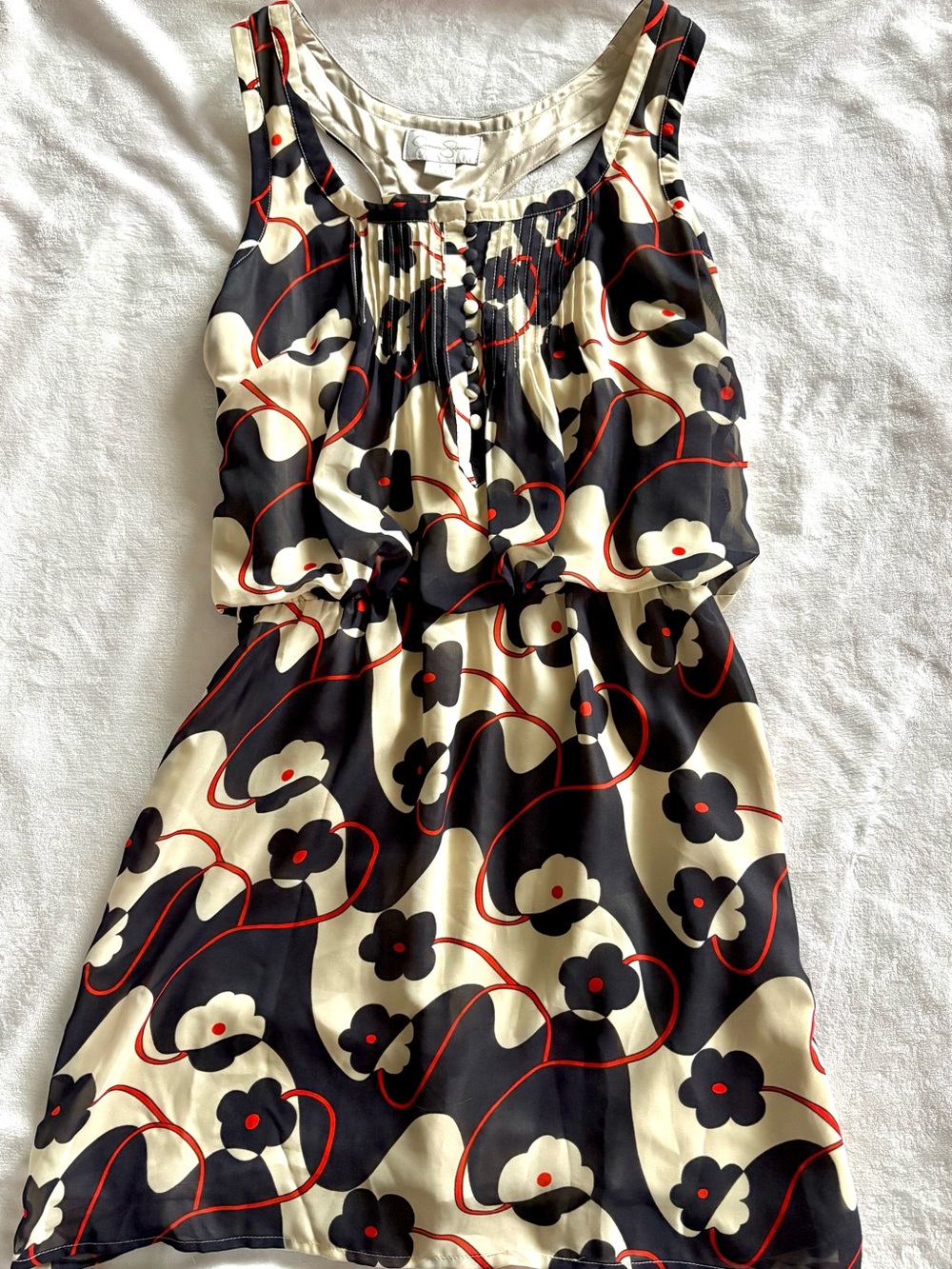 Jessica Simpson Navy, Cream & Red Floral-Print Sleeveless Dress